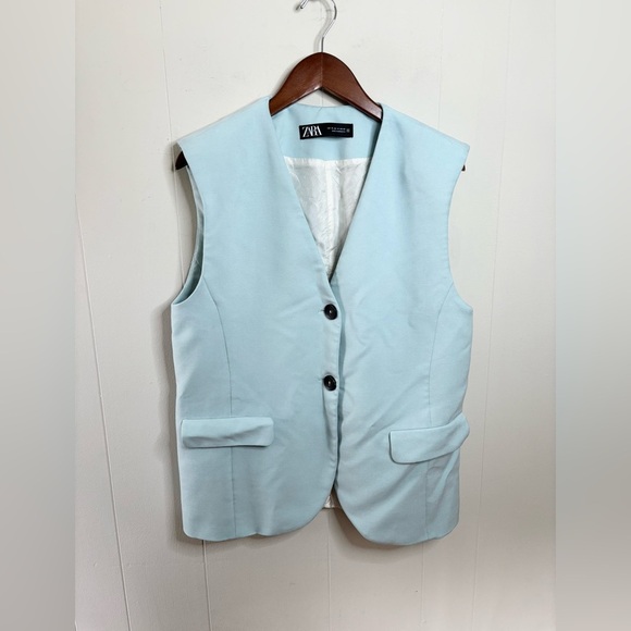 Zara powder blue oversized sleeveless vest blazer size M - Picture 3 of 7